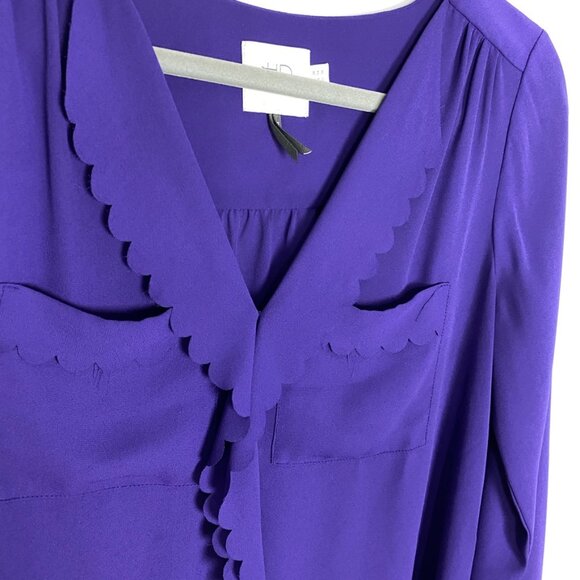 HD in Paris Scalloped Long Sleeve Blouse Purple Womens 4 Career Professional - Picture 2 of 6